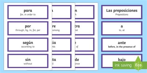 Preposition Word Cards Spanish/English