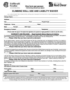 Fillable Online reddeer Climbing Waiver Waiver to participate on the ...