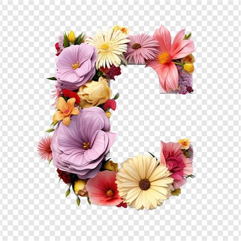 Premium PSD | Letter c with flower elements flower made of flower 3d isolated on transparent ...