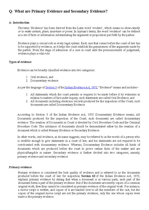 Evide 3 - Q- What are Primary Evidence and Secondary Evidence? A ...