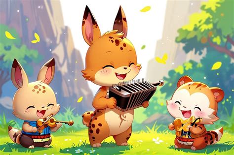 Cute cartoon animals playing music instrument | Premium AI-generated image