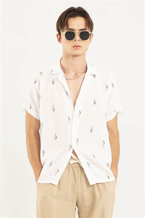 Buy Men's Two Swirl White Linen Shirt Online | SNITCH