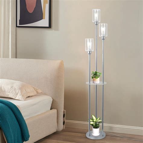 Latitude Run® Modern Floor Lamps Silver Floor Lamp With Acrylic Shelves ...