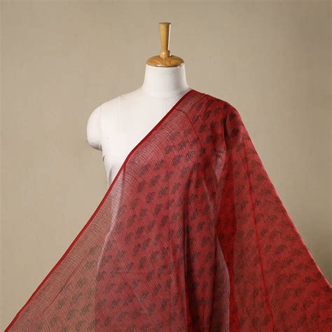 Red Natural Dyed Kota Doria Cotton Hand Block Bagh Print Fabric