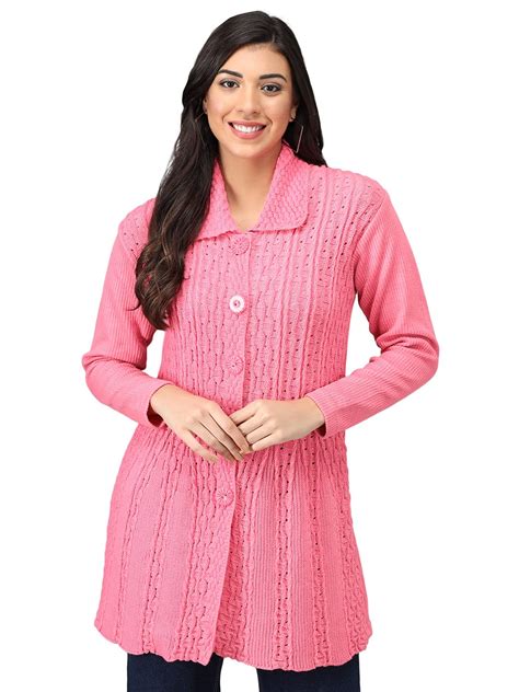 eKools Women's Wool Blend Banded Collar Cardigans (Coat8-M-Pink Pink_M ...