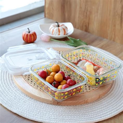 Buy UMAI Set of 2 Rectangular Printed Borosilicate Kitchen Containers ...