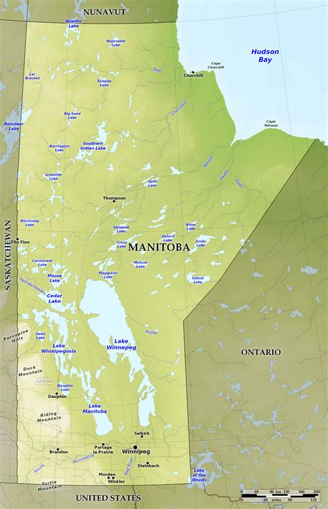 Blue Green Atlas - Free relief map of Canada - Manitoba