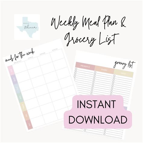 Weekly Menu Plan Printable 的图像结果