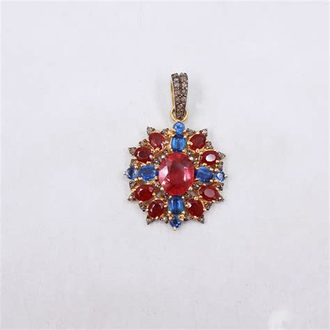 Natural Ruby And Kyanite Pendant With Pave Diamonds – Gold-Plated 925 ...