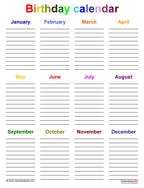 Free Printable Birthday Calendar Pdf - Printable Templates