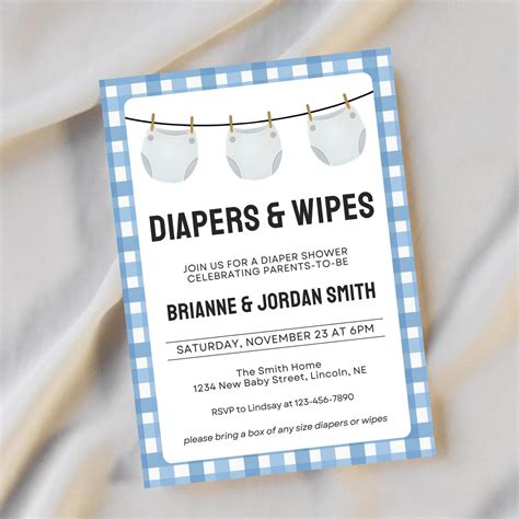 Editable Diapers and Wipes Baby Shower Invitation Template, Diaper and ...