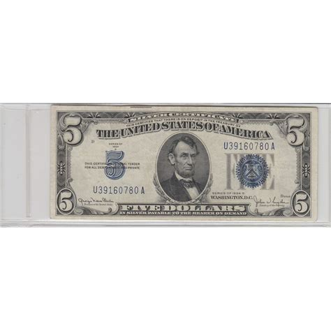 $5 SILVER CERTIFICATE 1934 D EMBOSSING