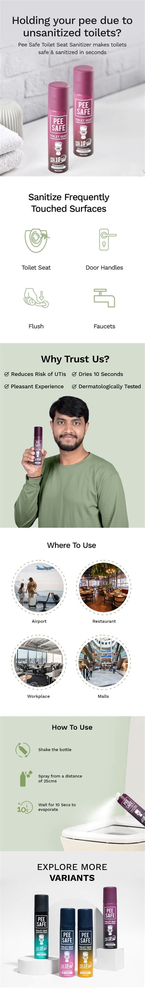 Pee Safe Toilet Seat Sanitizer Spray | Lavender | 75 ML