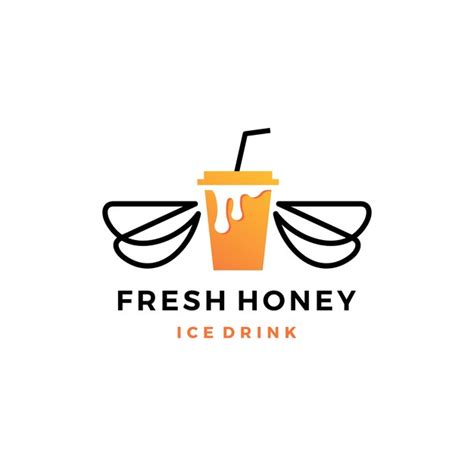 Honey ice tea cup bubble drink logo | Premium Vector