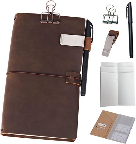 newestor Refillable Leather Journal Travelers Notebook - 8.5 x 4.5 Travel Diary with 5 Inserts ...