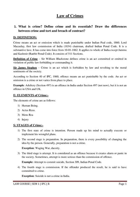 LAW Of Crimes - Part B - Law of Crimes 1. What is crime? Define crime ...