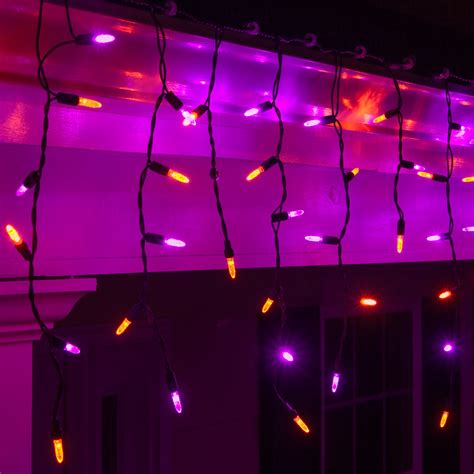 M5 Amber, Purple Halloween LED Icicle Lights, Black Wire