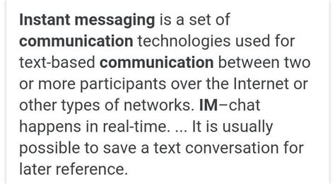 Define the term of instant messaging for 0th - Brainly.in