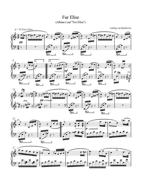 Ludwig Van Beethoven Fur Elise Sheet Music, Digital PDF Download ...