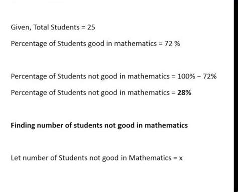 72% of 25 students are good in mathematics. how many students are not ...
