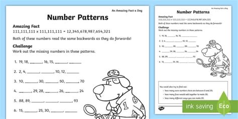 KS1 - Primary Resources - Number Patterns Worksheet