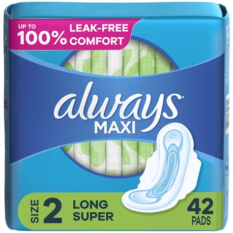 Always Maxi Pads with Wings, Size 2, Long Super Absorbency, 42 CT HSA ...