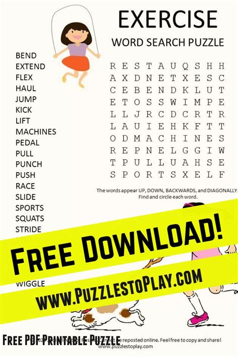 Exercise Word Search Printable 的图像结果