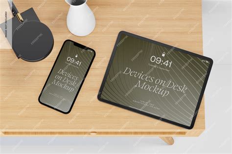 Premium PSD | IPad Pro and iPhone on Desk Mockup, Top View