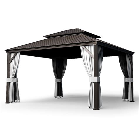 PamaPic 12-ft x 14-ft Hardtop Gazebo Rectangle Brown Fabric Aluminum ...