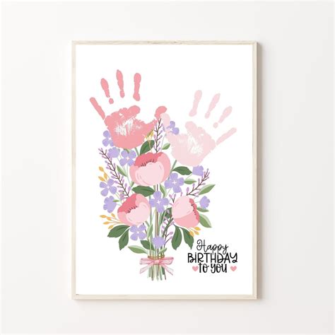 Flower Bouquet Handprint Craft Art for Birthday, Printable | for Mom or ...