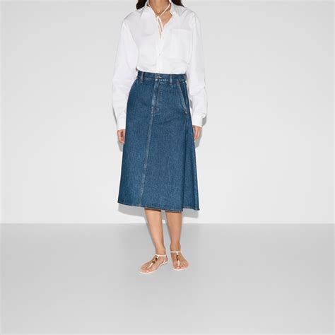 Mid-length denim skirt in dark blue | GUCCI® US