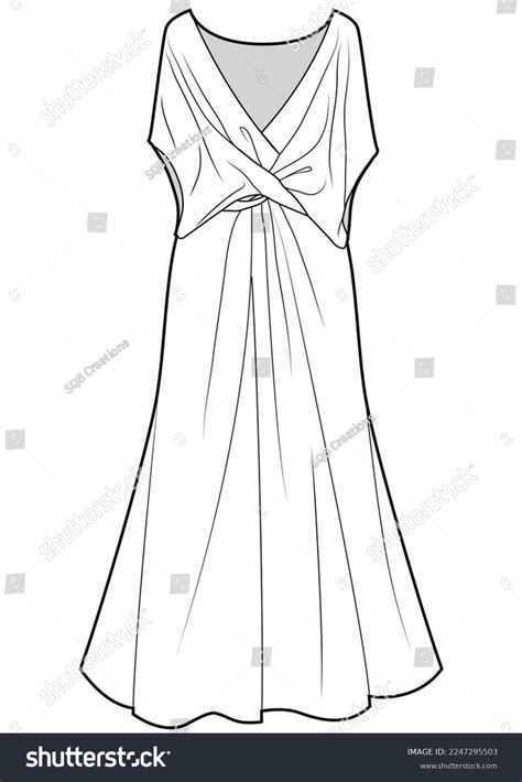 Womens Maxi Cowl Dress Flat Sketch Stock Vector (Royalty Free) 2247295503 | Shutterstock - Dress Flat Sketch