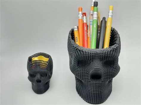 3D Printed Skull Pen/pencil Holder, 3D Printed Wireframe Skull Desk Organizer, 3D Printed ...