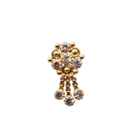 Ethnic Dangle Indian Nose ring White CZ Twisted piercing nose ring 22g ...