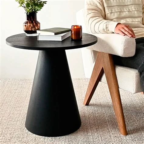 Small Round End Table,24 Round End Table with Pedestal Base,Black ...