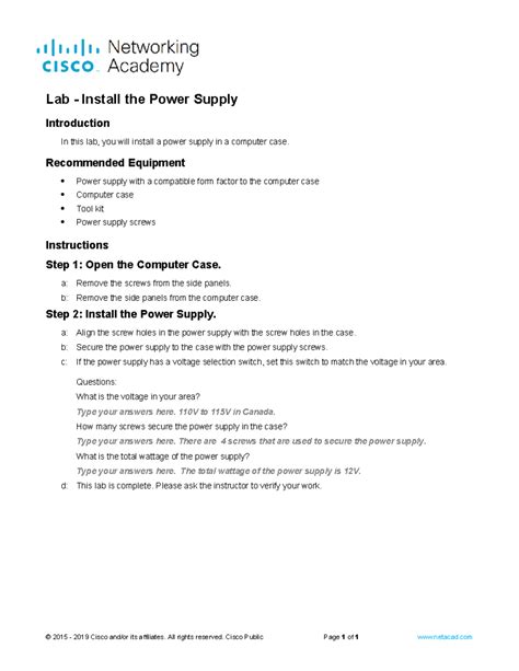 2.1.2.5 Lab - Install the Power Supply - Lab - Install the Power Supply ...