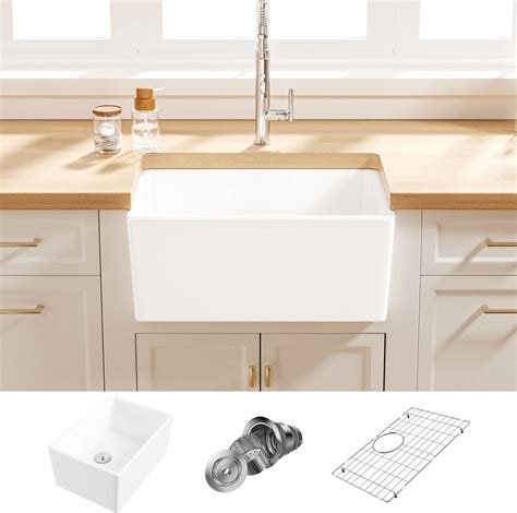ZUAGCO Small Farmhouse Sink 24 X18 White Fireclay Apron Front Farm Sink ...
