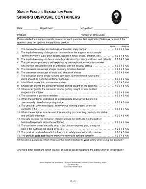 SAFETY FEATURE EVALUATION FORM SHARPS DISPOSAL CONTAINERS - Osha - Fill ...
