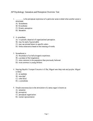 2013-2026 Form AP Psychology: Sensation and Perception Overview Test ...