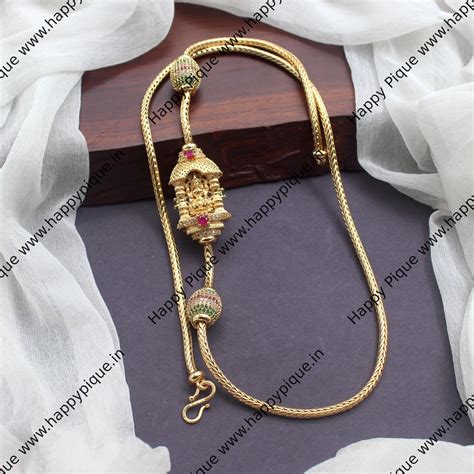 Real Gold Tone AD Mahalakshmi Mantap Thali Mogappu Chain – Happy Pique