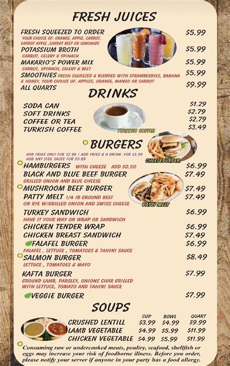Menu at Makarios Kabobs & Grill restaurant, Birmingham, 940 20th St S