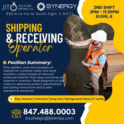 #elgin #shipping #operator #jobs #hiring #westaffbetter #jitsynergy ...