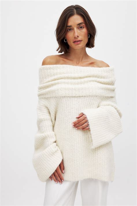 Oversized Off Shoulder Knitted Sweater Offwhite | NA-KD