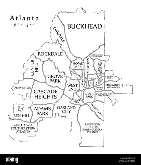 Modern City Map - Atlanta Georgia city of the USA with neighborhoods and titles outline map ...