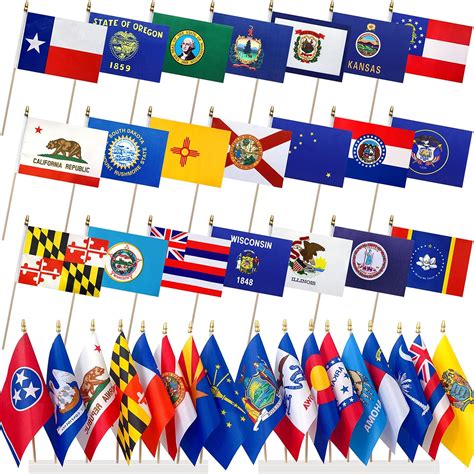 Amazon.com : LoveVC 50 State Flags Set on Wood Stick Small Mini Hand ...