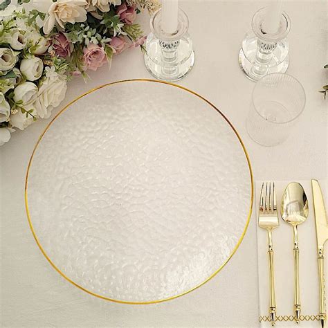 BalsaCircle 6 Clear 13 in Round Hammered Plastic Charger Plates with Gold Trim for Wedding Party ...