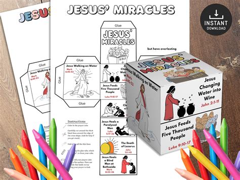 Jesus Miracles Coloring Cube, Printable Bible Verse Activity, Kids ...