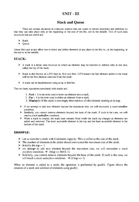 DS101 Module 3: Notes on Stack and Queue Structures - Studocu