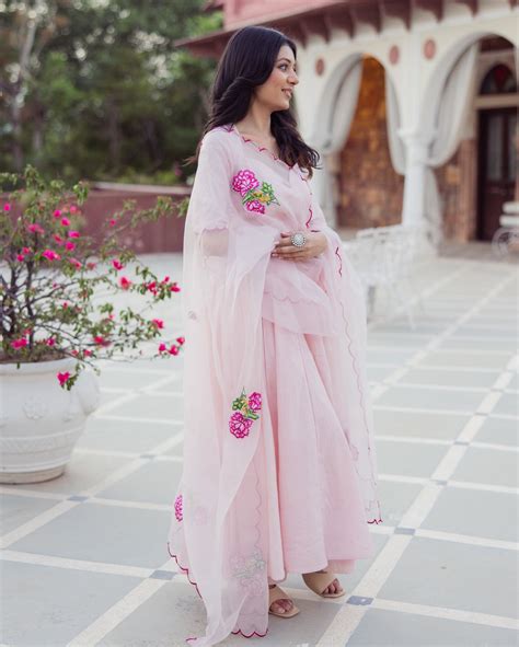 Shop Shell Pink Embroidered Cotton Suit Set for Women Online in India ...