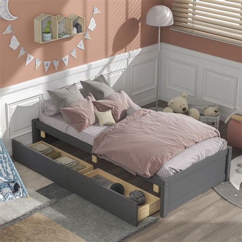 Buy Platform Bed Frame with Storage Drawers, Kids Twin Size Bed Frame ...